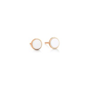 Boucles d'oreilles Ginette NY EVER DISC en or rose et agate blanche