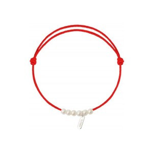 Bracelet Claverin 6 little treasures sur cordon rouge corail en argent et perles blanches