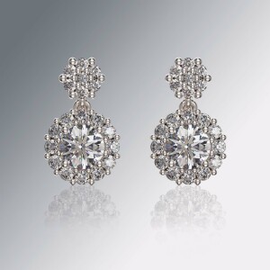 Platinum Halo Round Cluster Drop Diamond Earrings