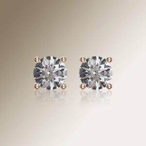 Rose Gold 4-Claw Solitaire Round Diamond Earrings