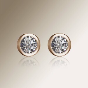 Rose Gold Tube Solitaire Round Diamond Earrings