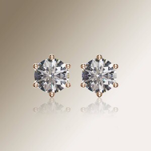 Rose Gold 6-Claw Round Diamond Earrings