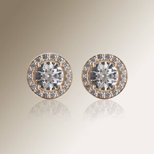 Rose Gold Halo Round Diamond Earrings