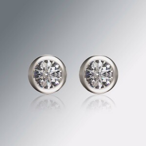 White Gold Tube Solitaire Round Diamond Earrings