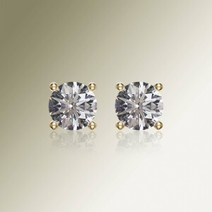 Yellow Gold 4-Claw Solitaire Round Diamond Earrings