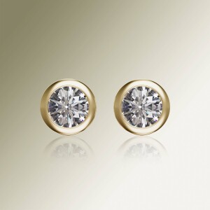 Yellow Gold Tube Solitaire Round Diamond Earrings