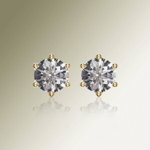 Yellow Gold 6-Claw Round Diamond Earrings