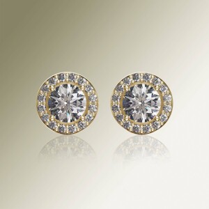 Yellow Gold Halo Round Diamond Earrings