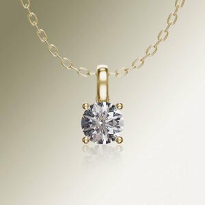Yellow Gold 4-Claw Solitaire Round Diamond Pendant