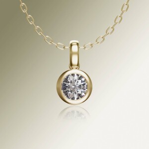 Yellow Gold Tube Solitaire Round Diamond Pendant