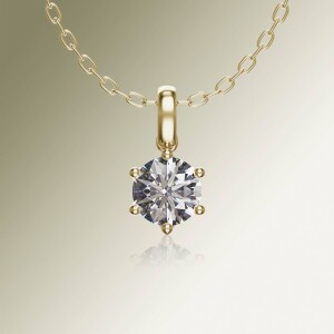 Yellow Gold 6-Claw Solitaire Round Diamond Pendant