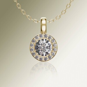 Yellow Gold Halo Round Diamond Pendant