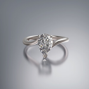 Platinum 3-Claw Solitaire Pear-Shaped Diamond Ring