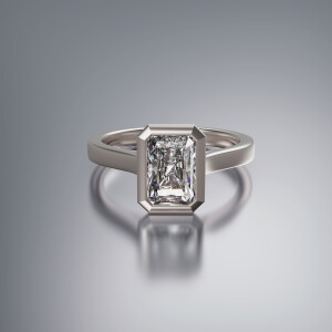 Platinum Tube Solitaire Radiant Cut Diamond Ring