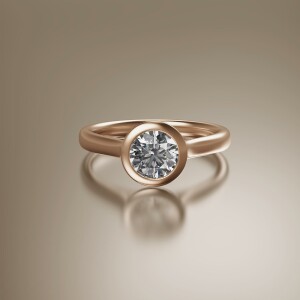 Rose Gold Tube Solitaire Round Diamond Ring