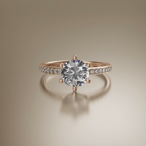 Rose Gold 6-Claw Round Diamond Ring