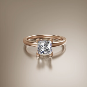 Rose Gold 4-Claw Solitaire Princess Cut Diamond Ring