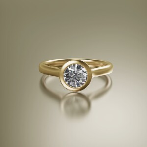 Yellow Gold Tube Solitaire Round Diamond Ring