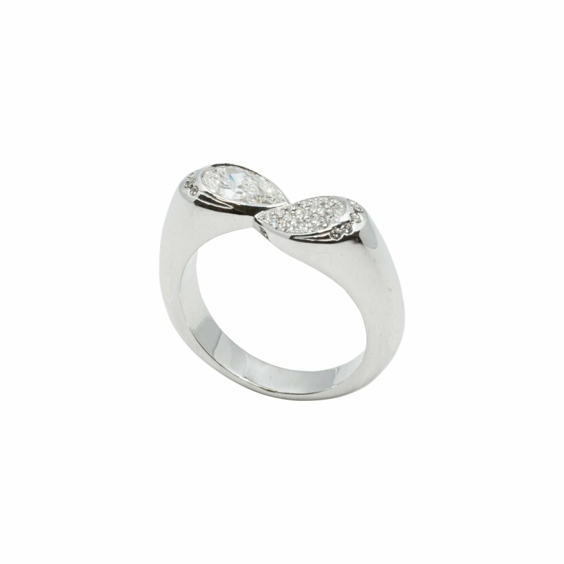 Bague Double Anneaux Or Avec Cristaux Diamant - Taille 57, Style Rétro, Occasion Parfait état