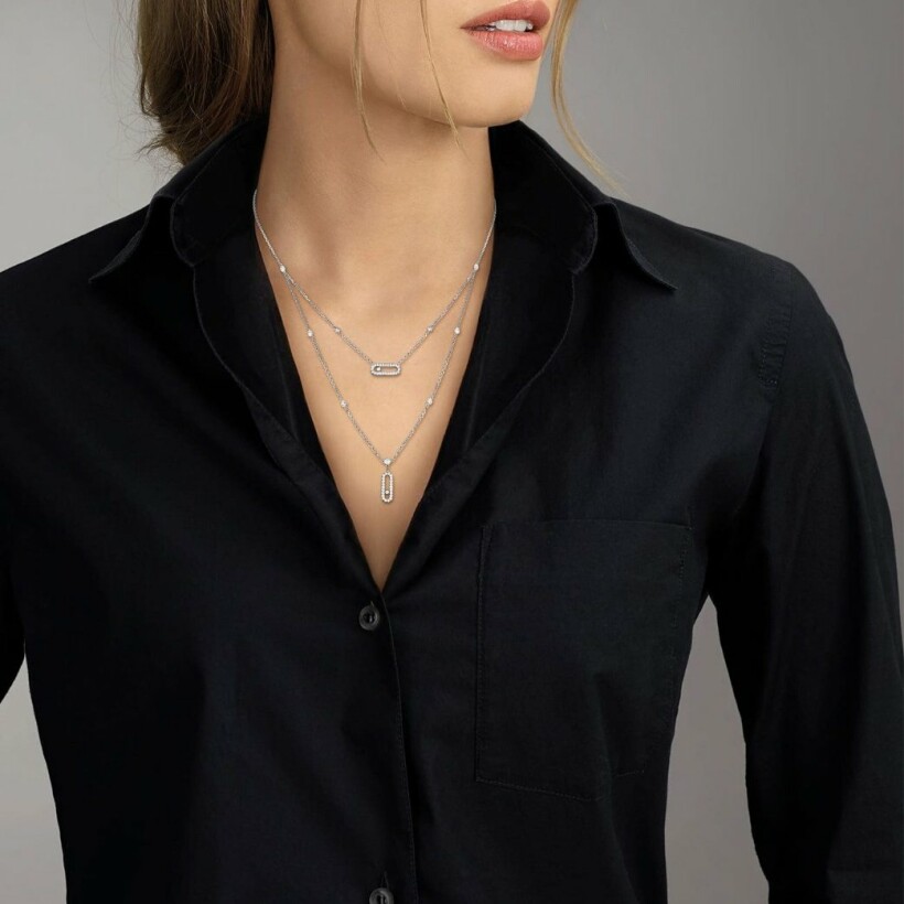 Collier Messika Move Uno deux rangs pavés en or blanc et diamants