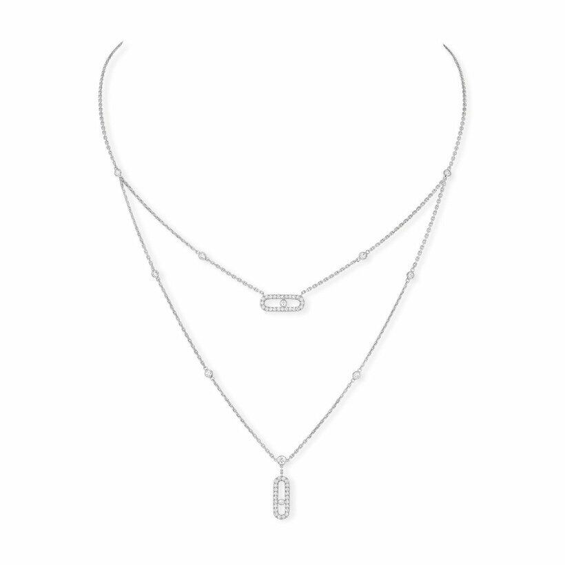 Collier Messika Move Uno deux rangs pavés en or blanc et diamants