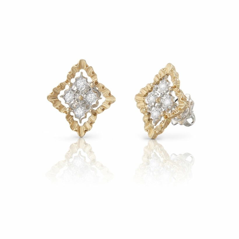 Boutons d'oreilles Buccellati Rombi en or jaune, or blanc et diamants