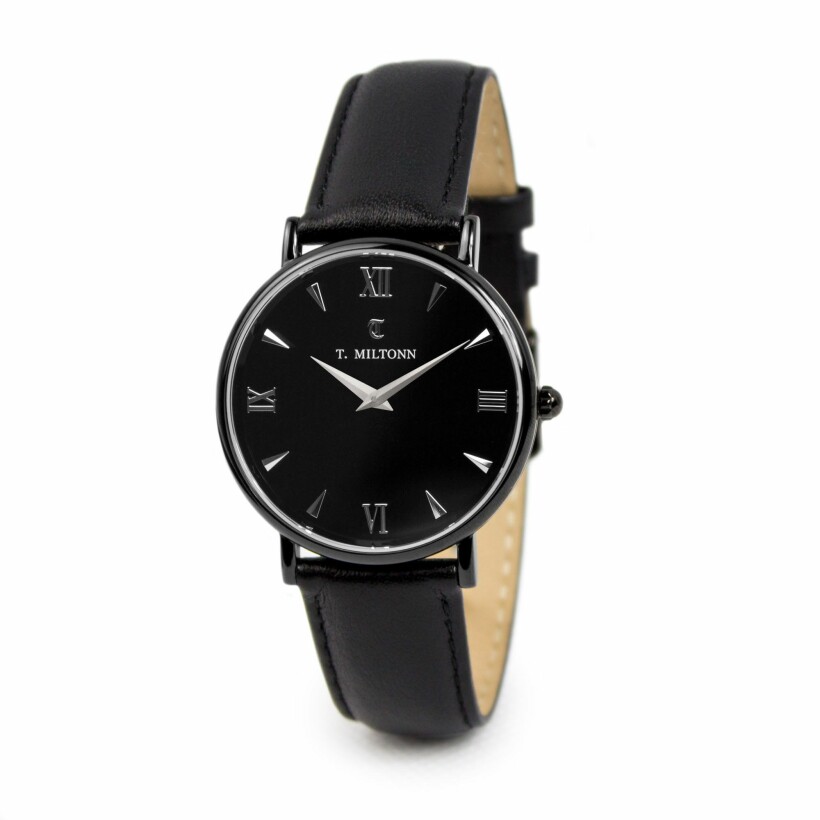 Achat Montre Citadine 33mm boîtier acier PVD plaqué or rose bracelet cuir  noir
