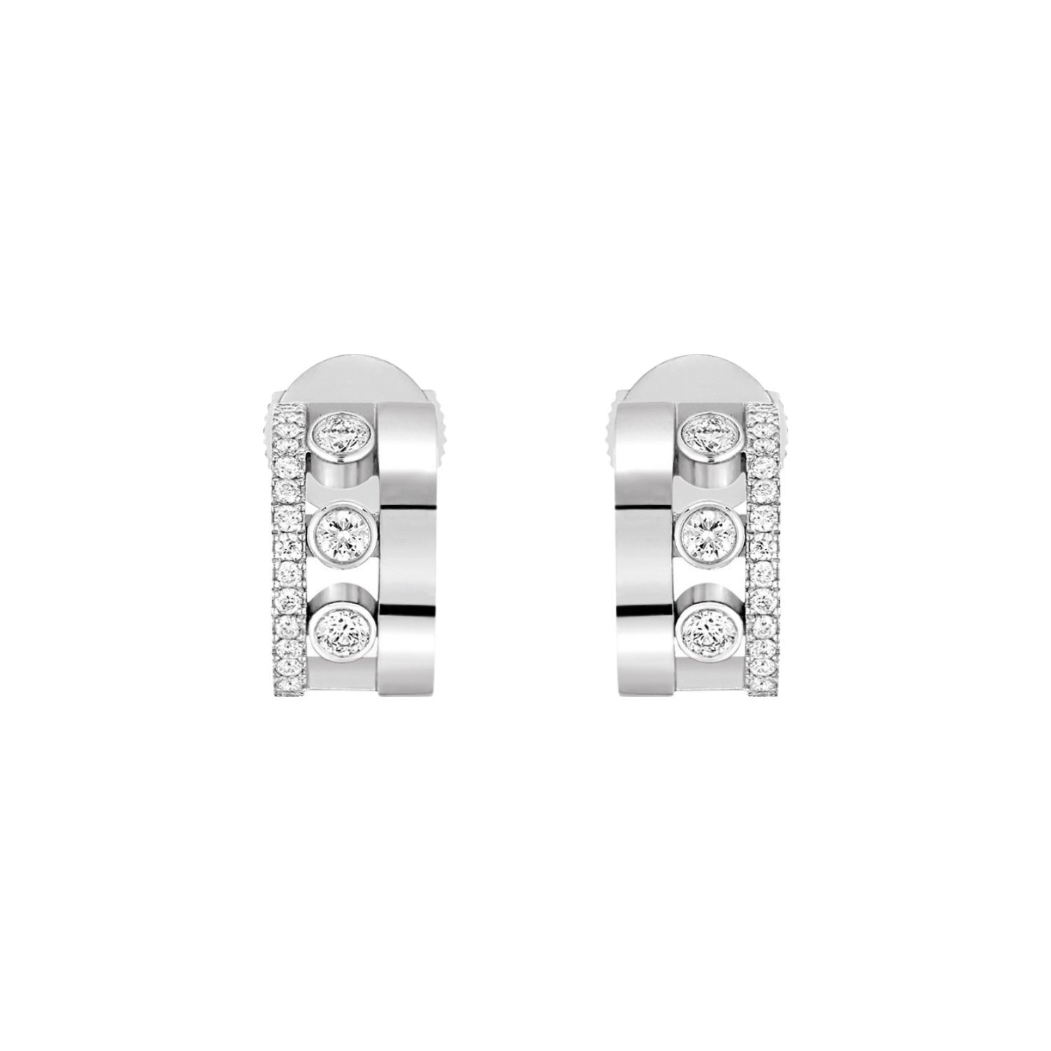 Boucles d'oreilles mini créoles Messika Move Romane en or blanc et diamants