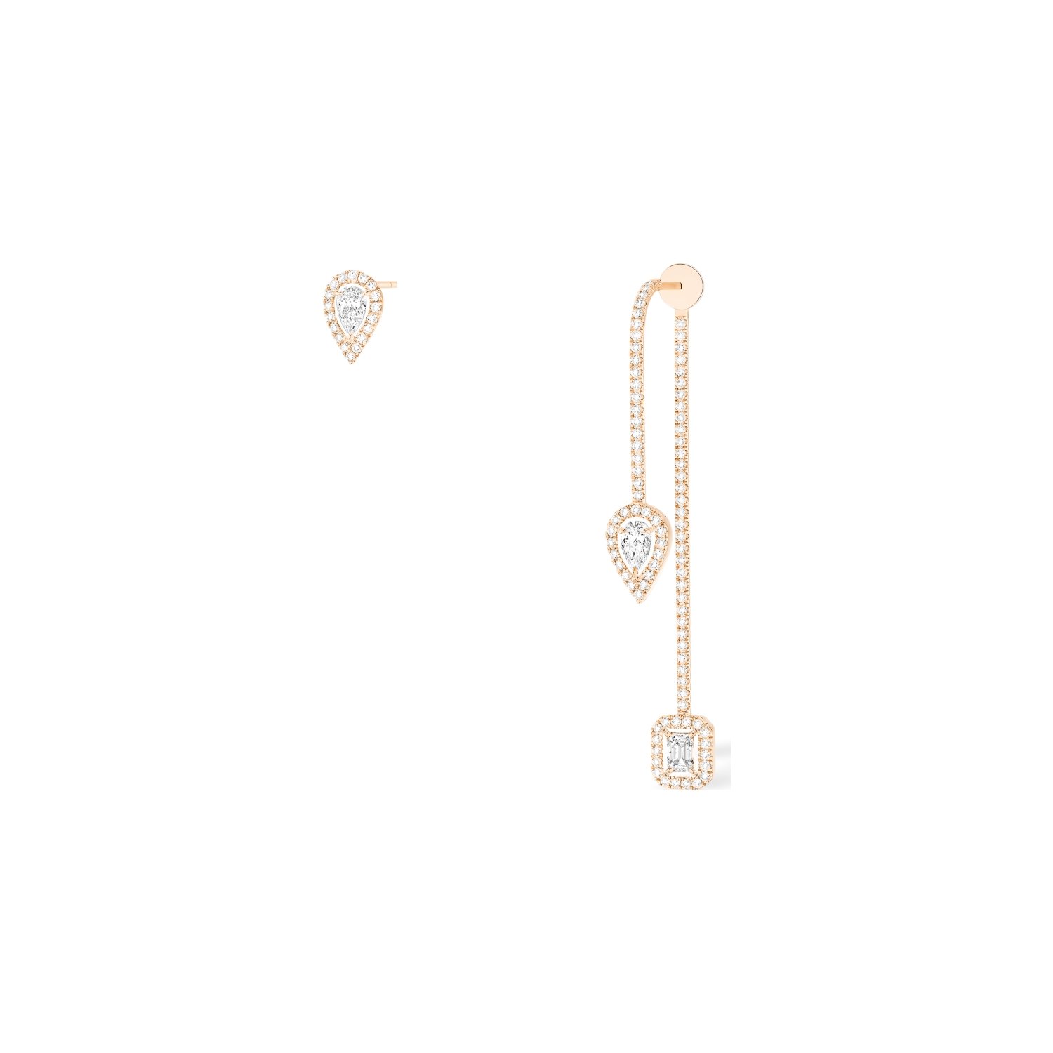 Boucle d'oreille pendante et puce Messika My Twin en or rose et diamants