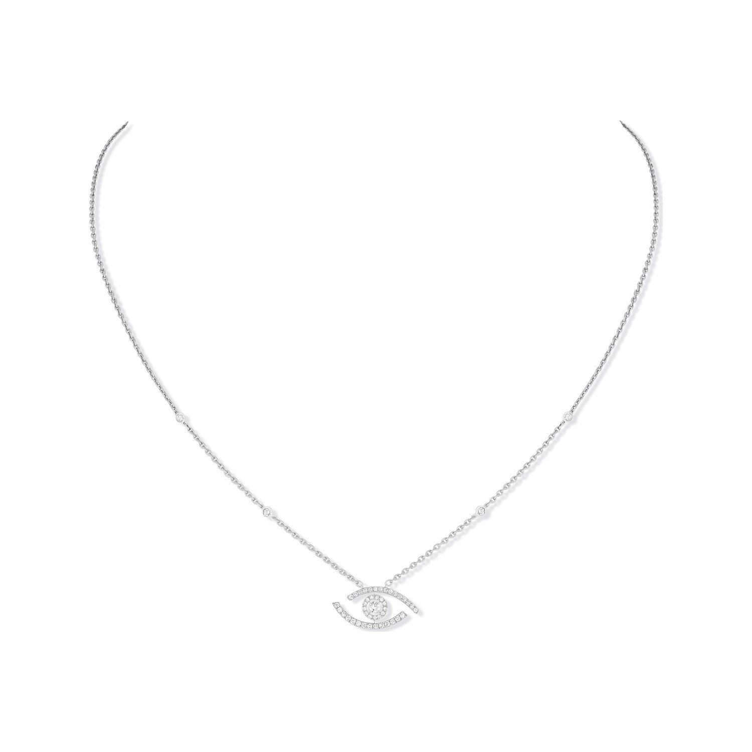 Collier Messika Lucky Eye pavé en or blanc et diamants