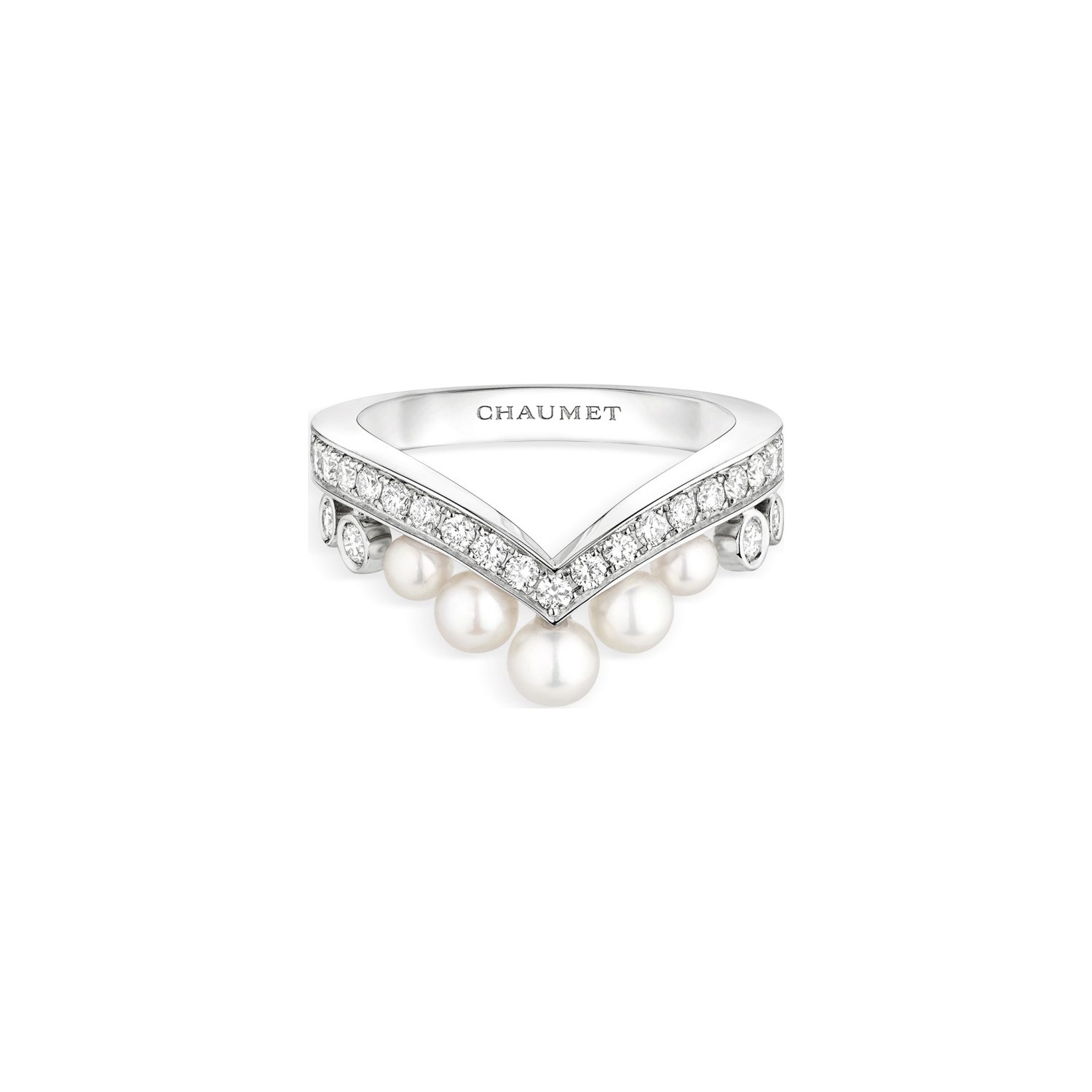 Bague Chaumet Joséphine Aigrette en or blanc, diamants et perles de culture d'Akoya
