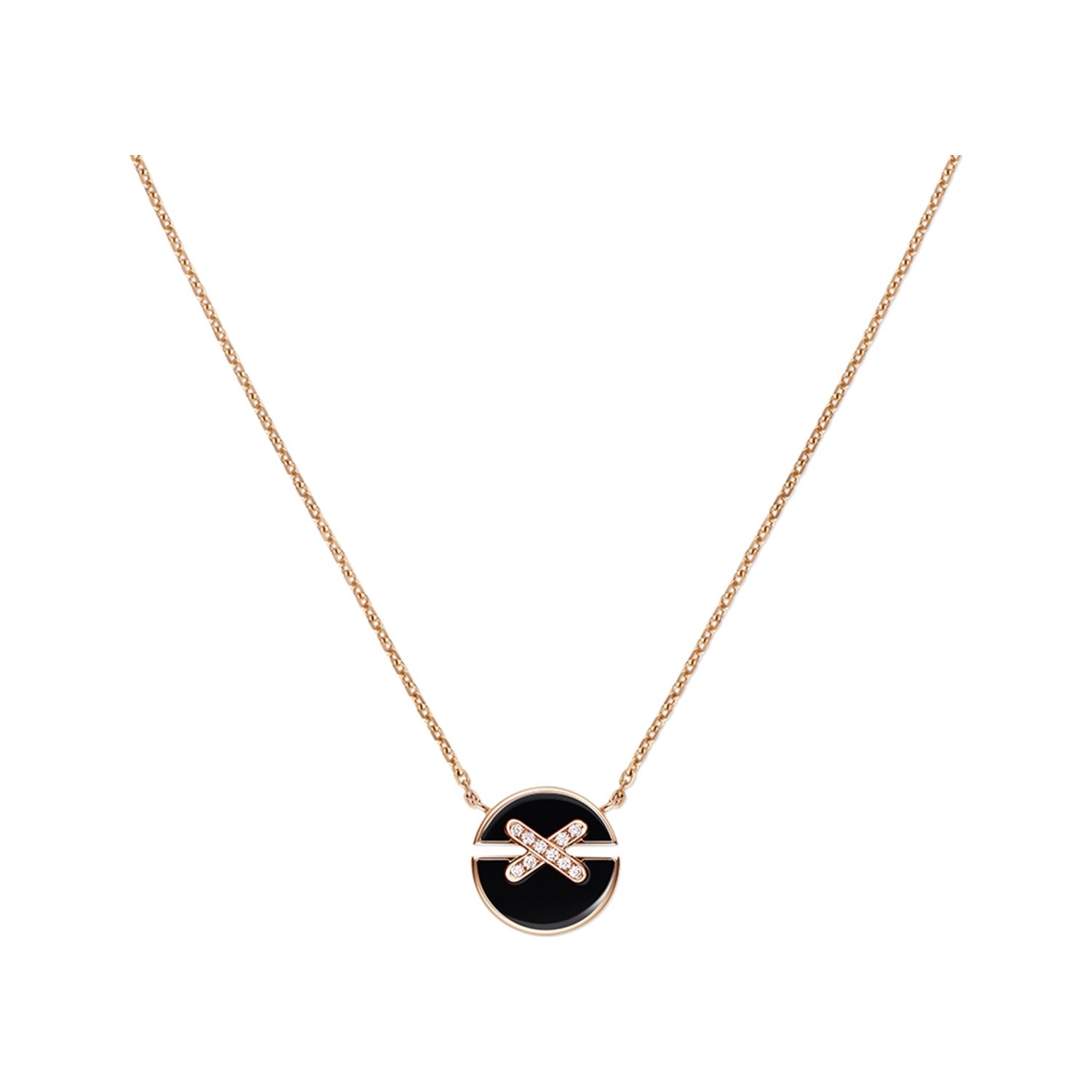 Pendentif Chaumet Jeux de Liens Harmony petit modèle en or rose, onyx et diamants