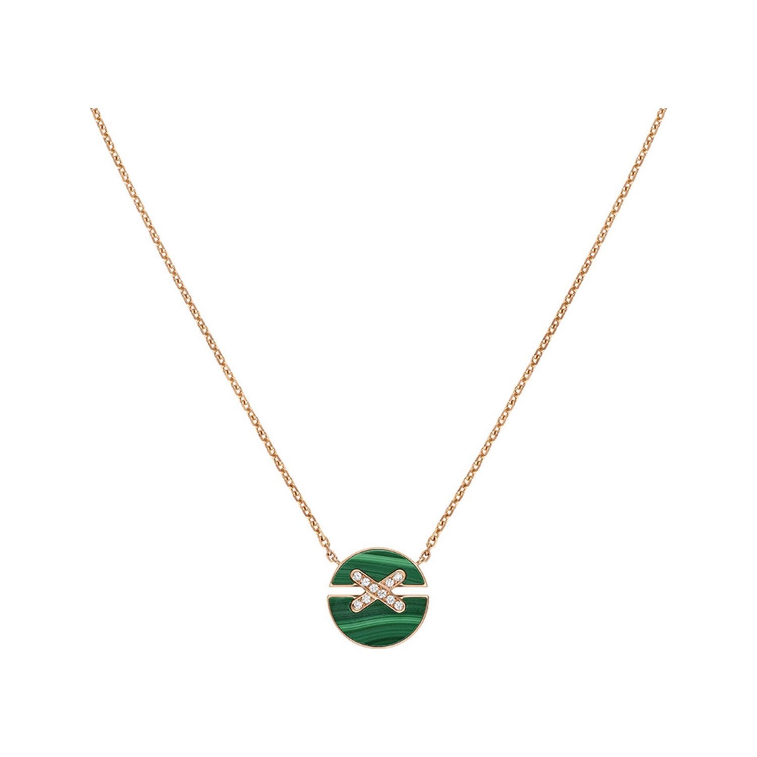 Pendentif Chaumet Jeux de Liens Harmony petit modèle en or rose, malachite et liens pavés de diamants