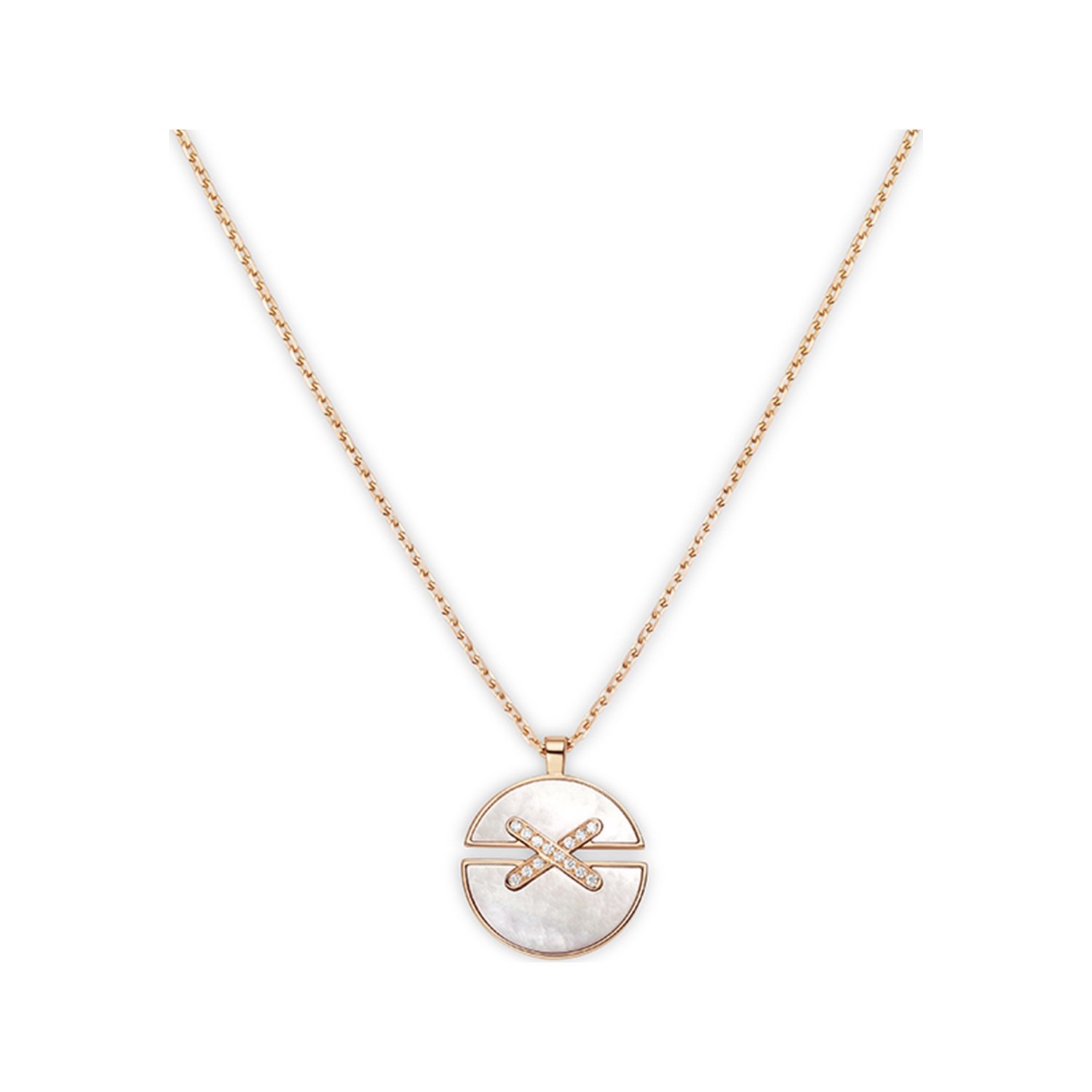 Pendentif Chaumet Jeux de Liens Harmony moyen modèle en or rose, nacre et diamants