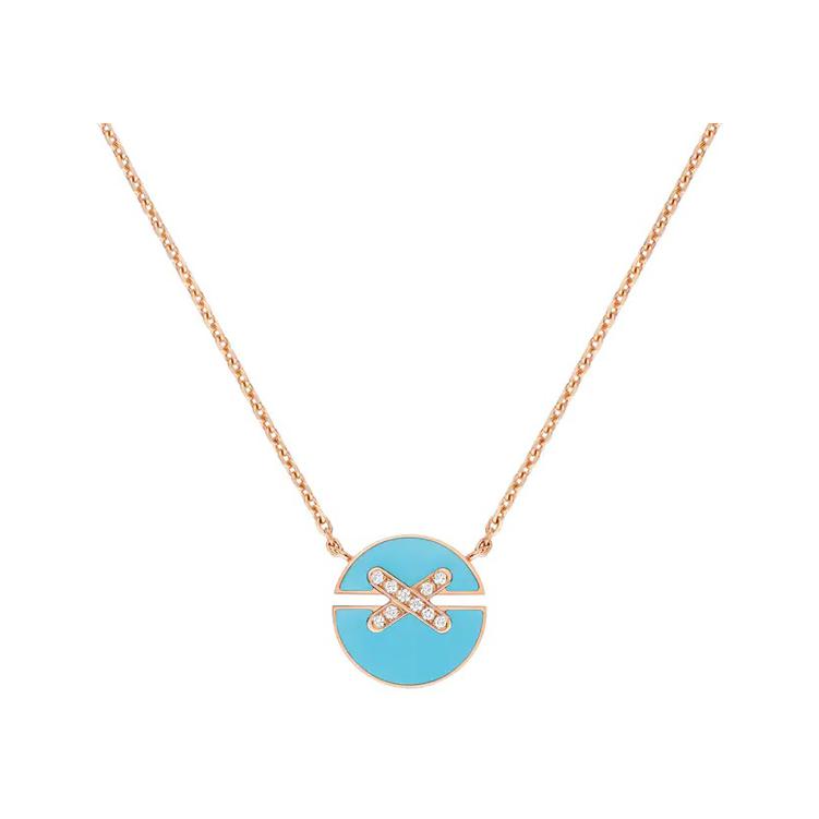 Pendentif Chaumet jeux de liens harmony petit modèle en or rose serti de turquoise et diamants