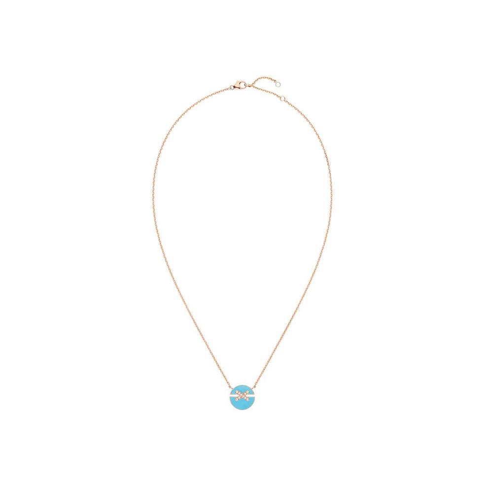 Pendentif Chaumet jeux de liens harmony petit modèle en or rose serti de turquoise et diamants