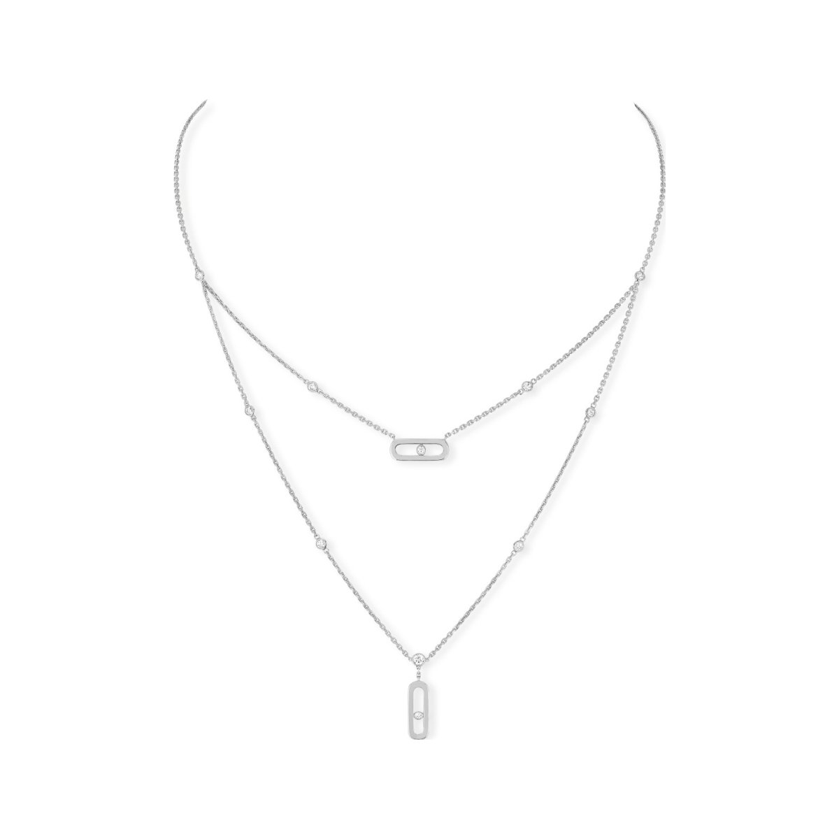 Collier Messika Move Uno 2 rangs en or blanc et diamants