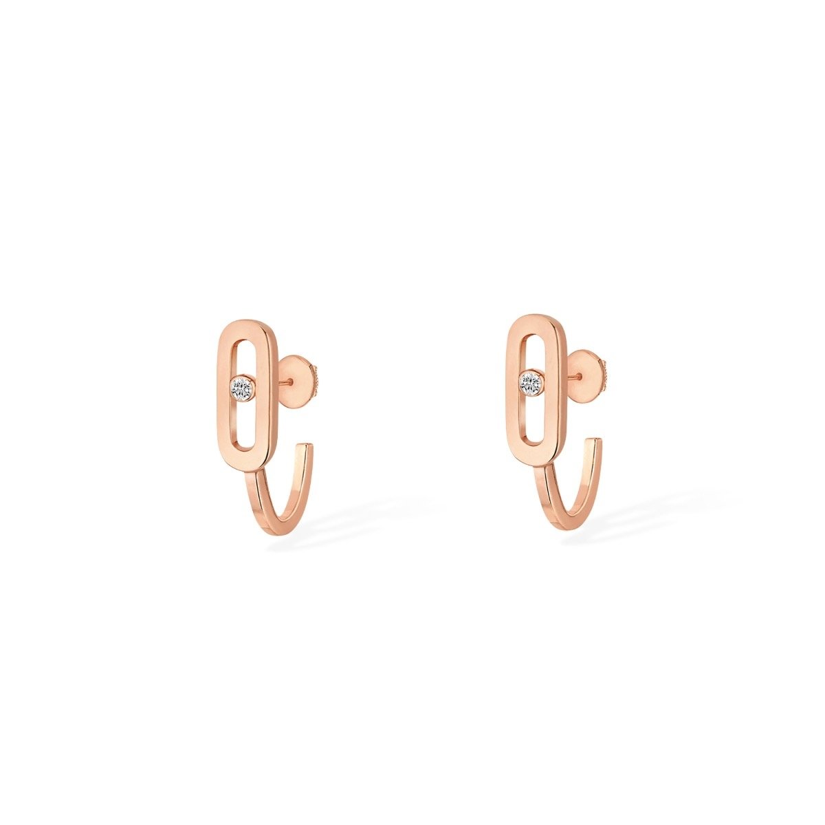 Boucles d'oreilles mini créoles Messika Move Uno en or rose et diamants