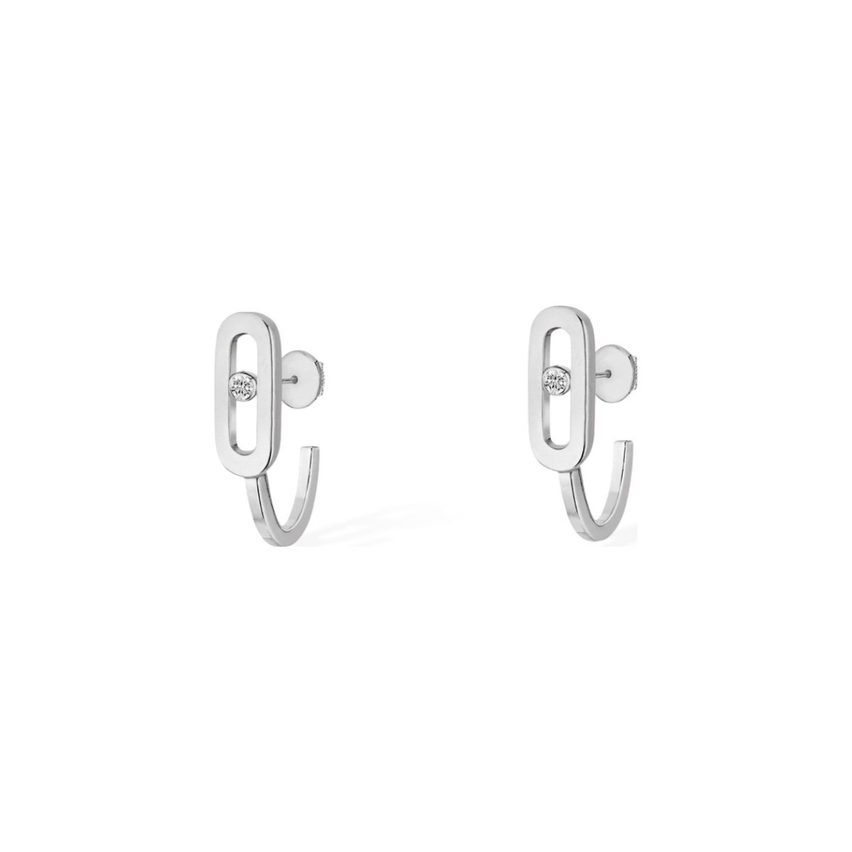 Boucles d'oreilles mini créoles Messika Move Uno en or blanc et diamants