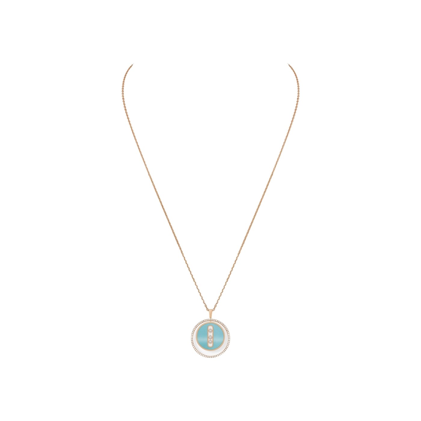 Collier Messika Lucky Move en or rose, diamants et turquoise