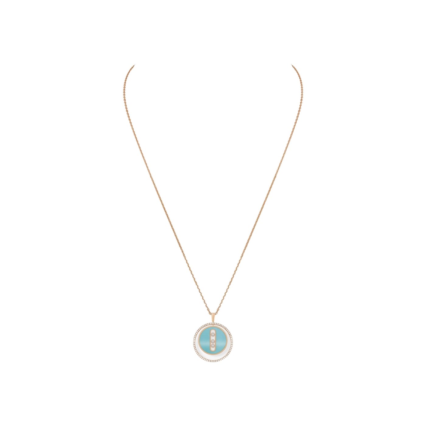 Collier Messika Lucky Move MM en or rose, diamants et turquoise
