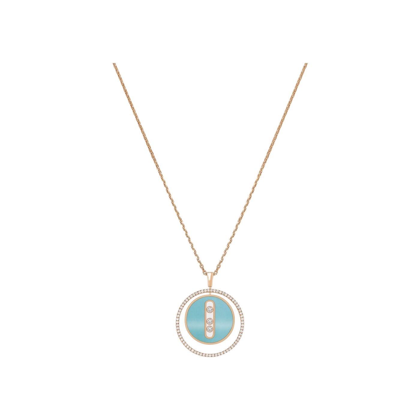 Collier Messika Lucky Move MM en or rose, diamants et turquoise