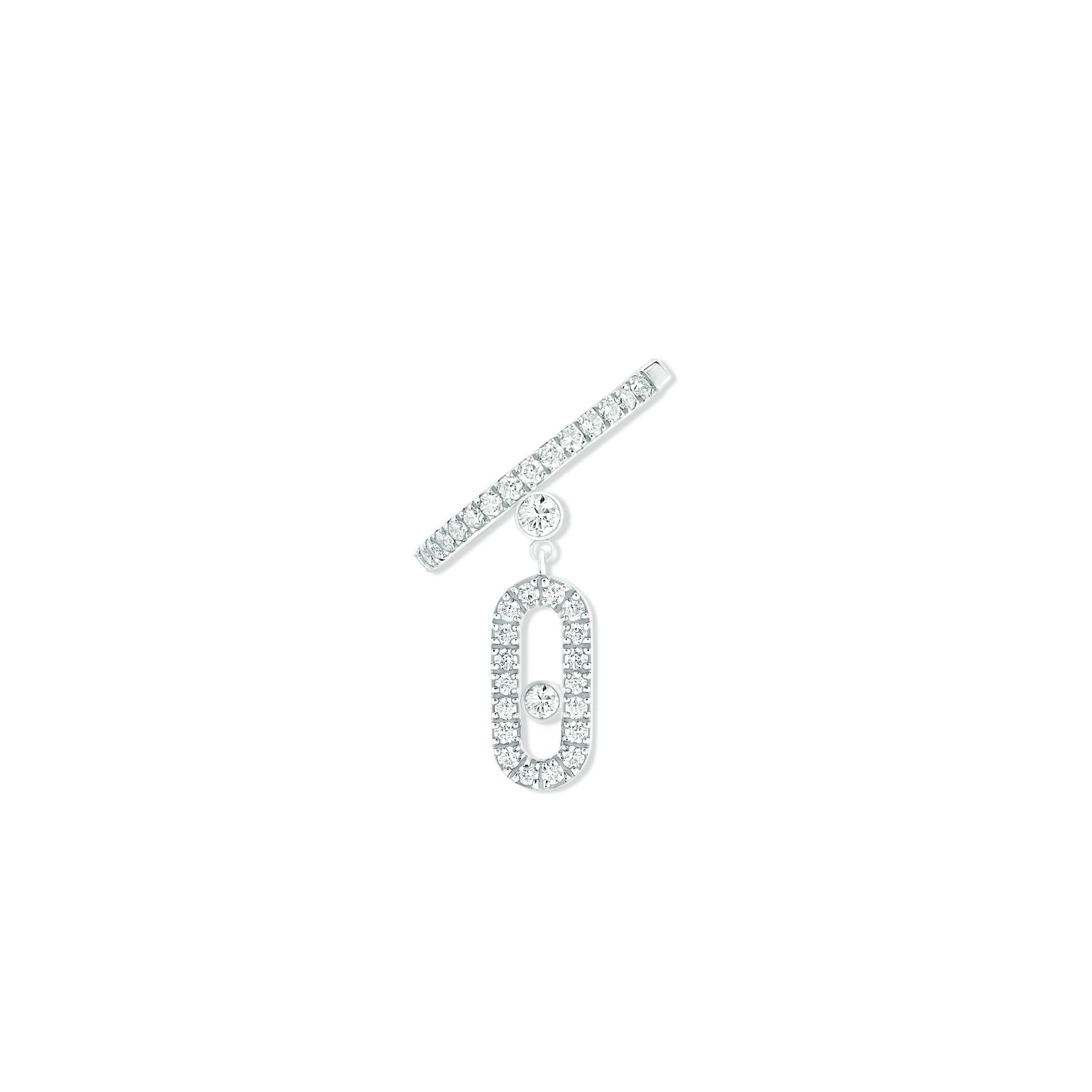 Mono boucle d'oreille Messika Move Uno Pampille pavée en or blanc et diamants