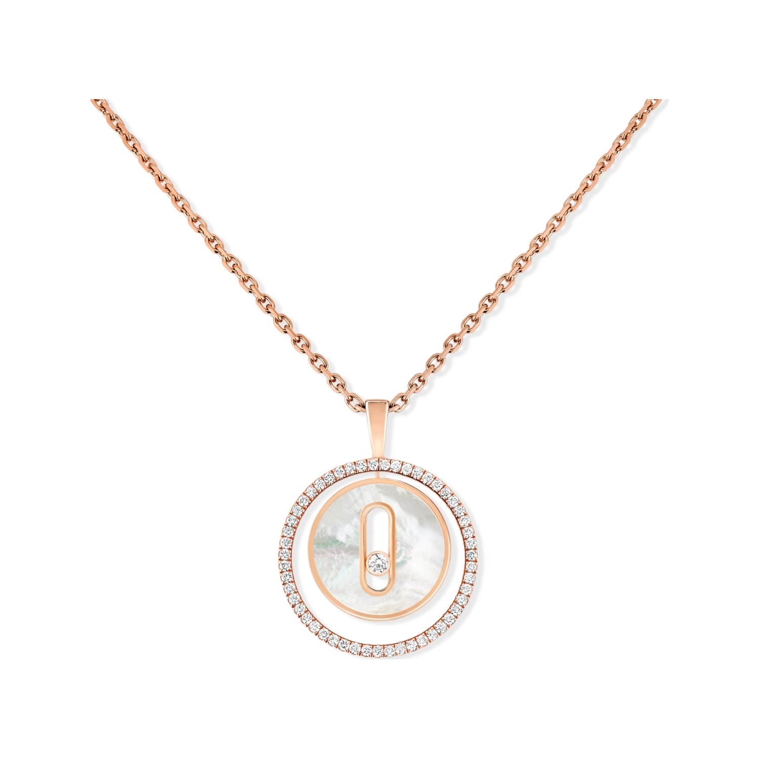 Collier Messika Lucky Move PM en or rose, nacre et diamants