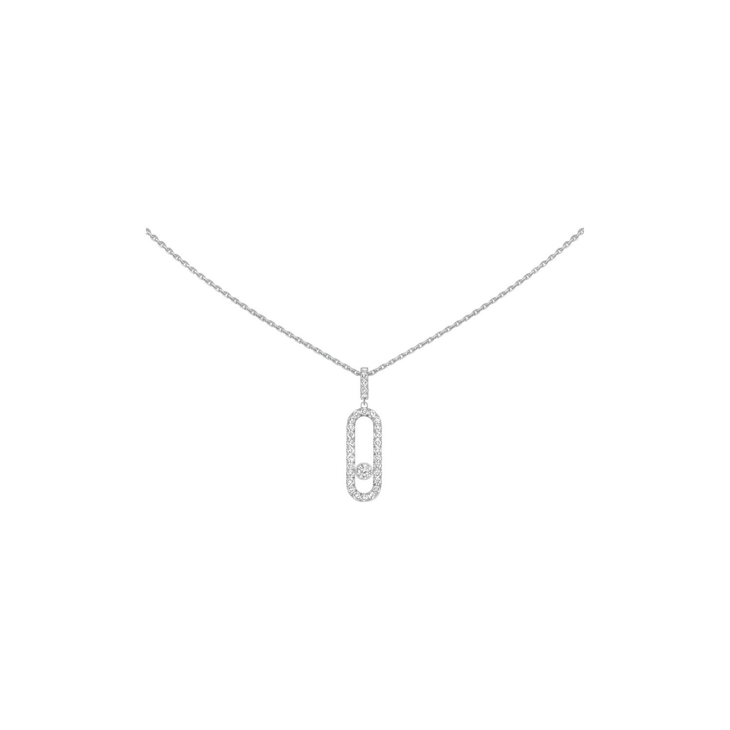 Collier Messika Move Uno GM en or blanc pavé de diamants