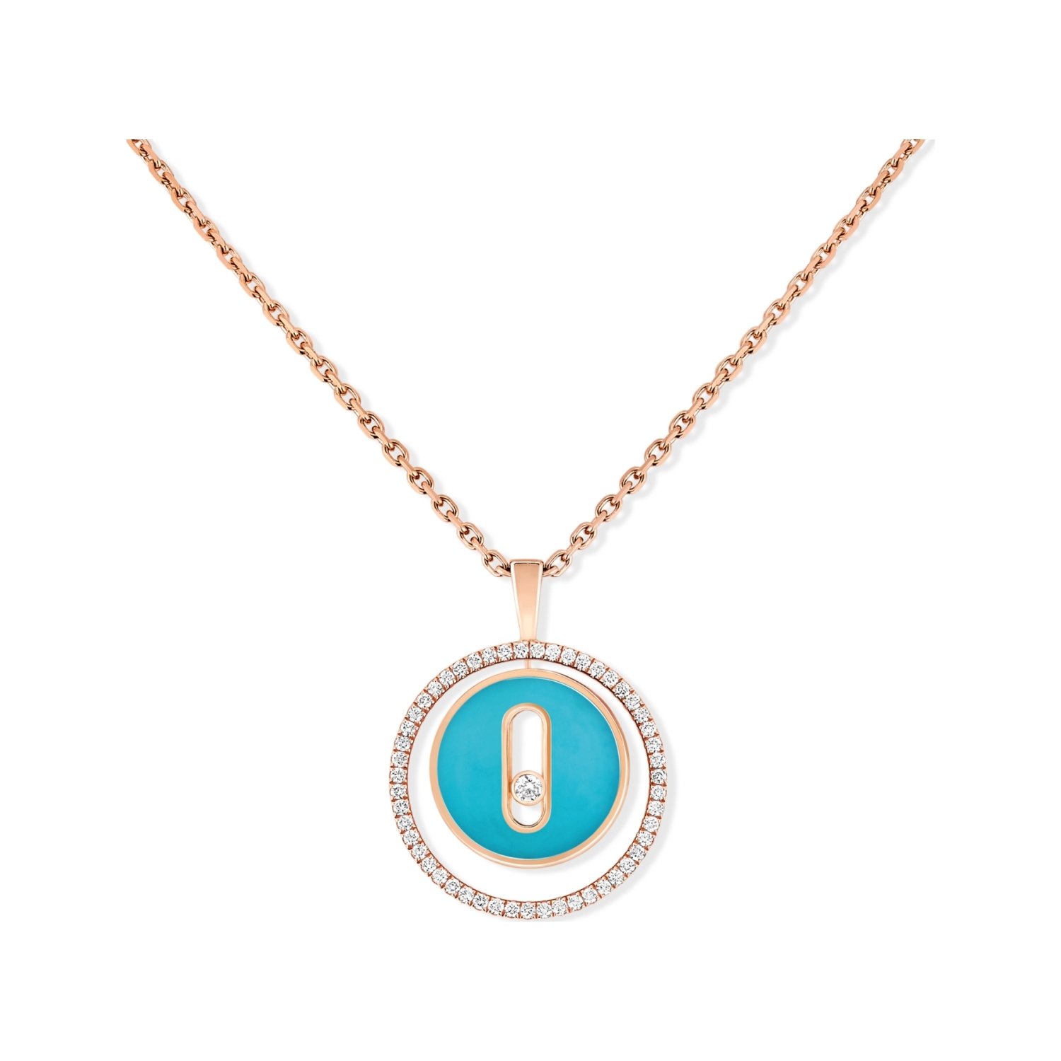 Collier Messika Lucky Move petit modèle en or rose, turquoise et diamants