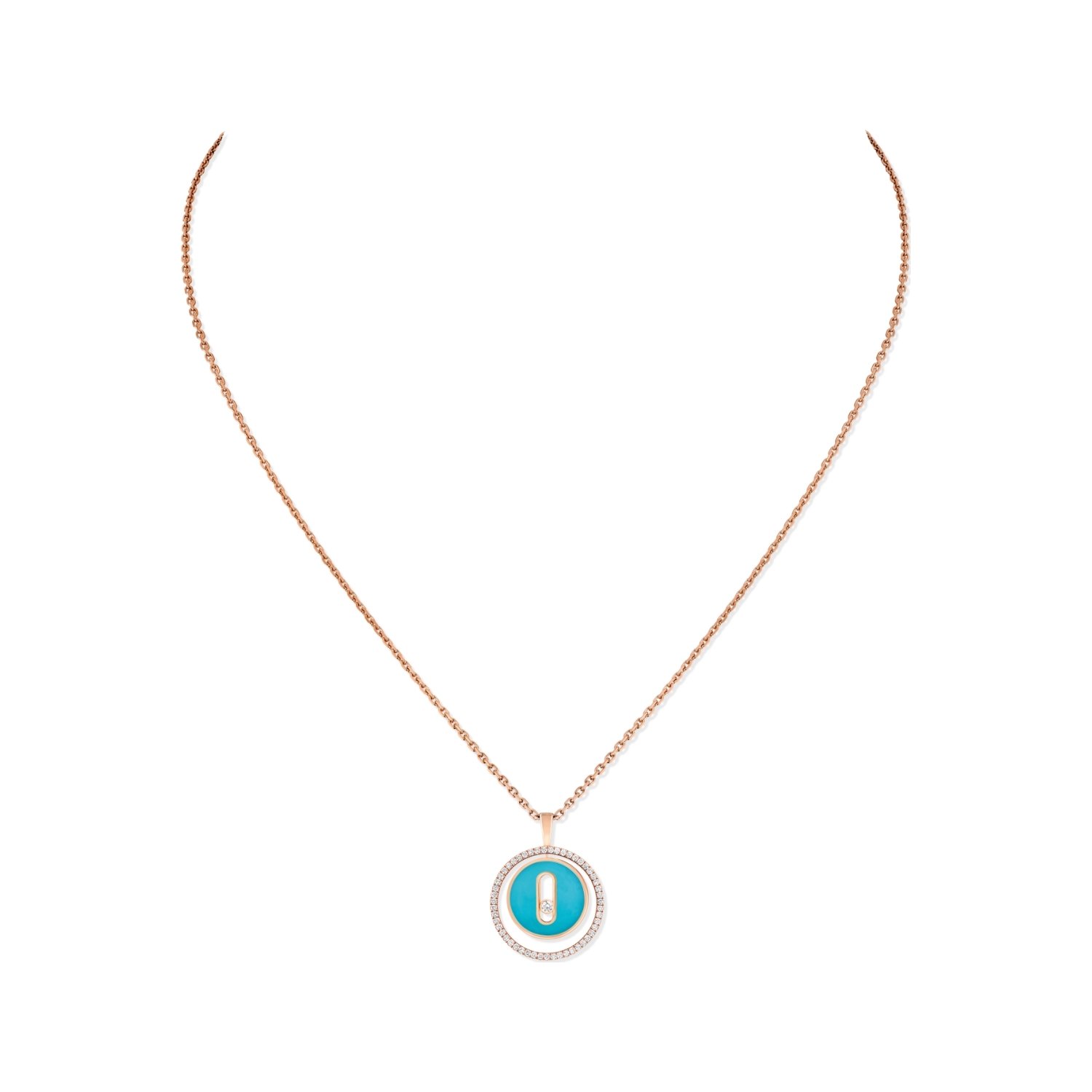 Collier Messika Lucky Move petit modèle en or rose, turquoise et diamants