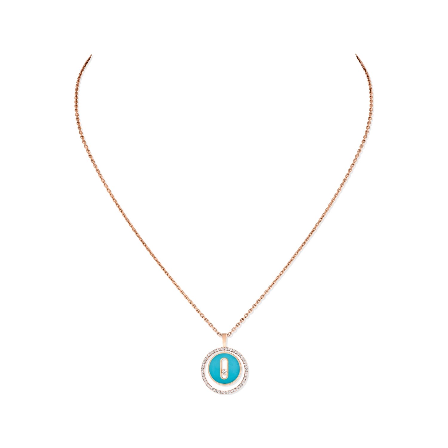 Collier Messika Lucky Move PM en or rose, turquoise et diamants