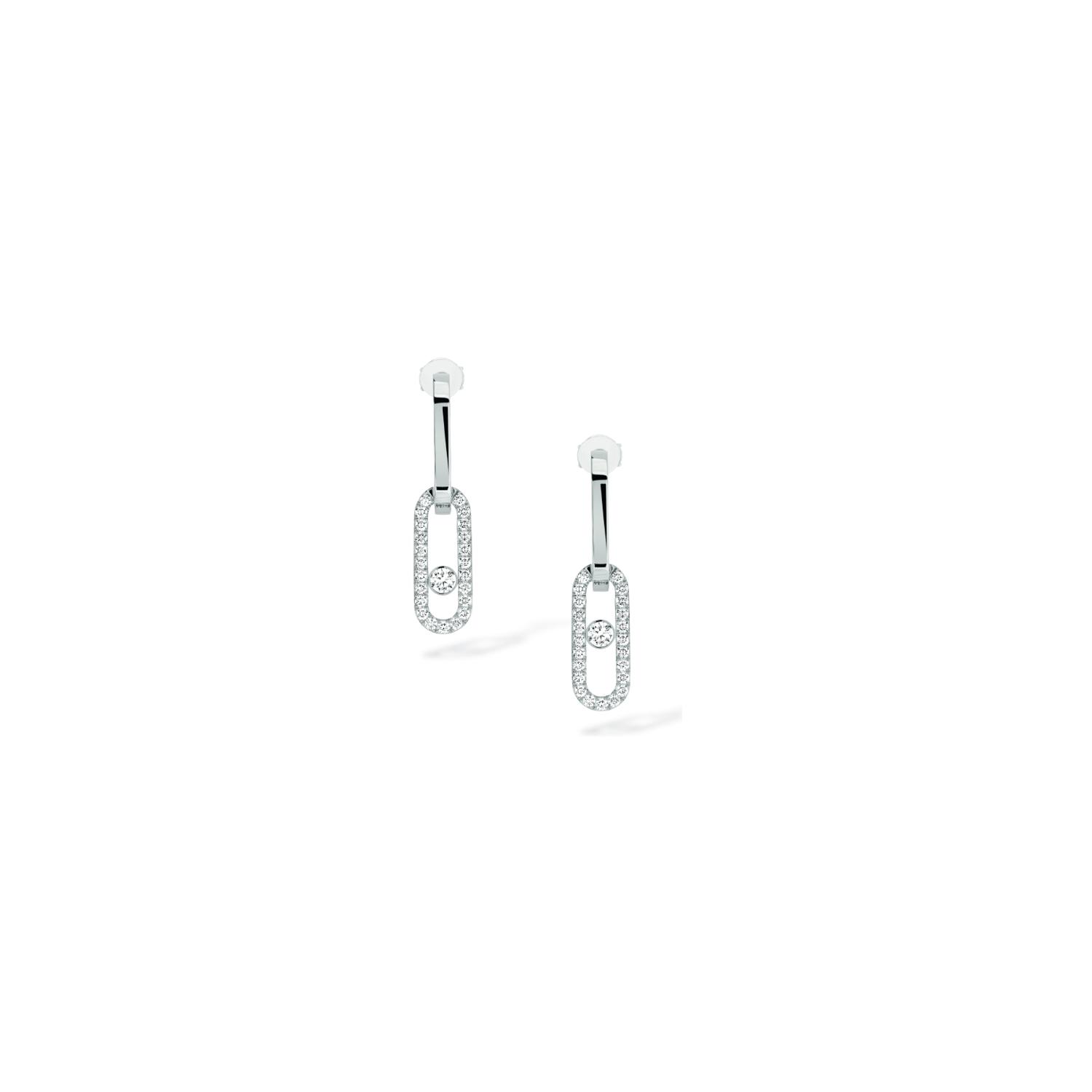 Boucles d'oreilles pendantes Messika Move Link en or blanc et diamants