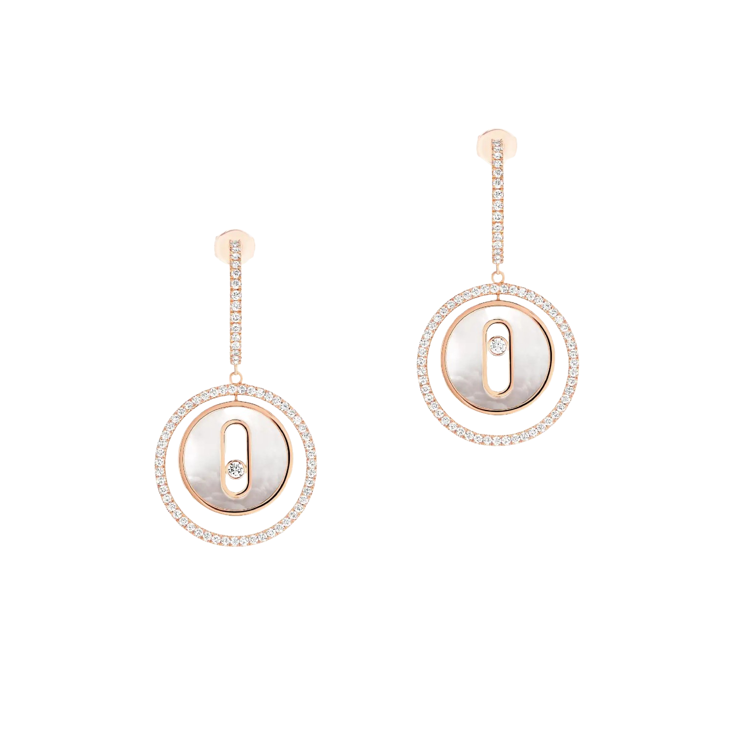 Boucles d'oreilles créoles Messika Lucky Move en or rose, nacre et diamants